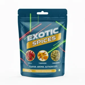 Custom printed stand up pouches by manufacturer and supplier Umaneel Gentrade Pvt. Ltd.